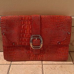 Oversized Jessica Simpson Crocodile pattern Orange Clutch
